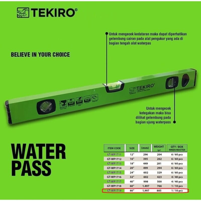 Waterpass Magnet Penggaris Timbangan Air Tekiro GTWP1719 80 Inch 200cm